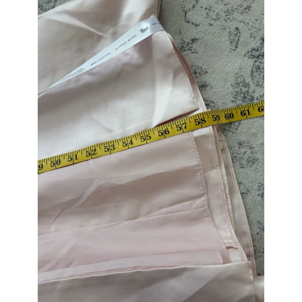 Alfred Sung Off-the-Shoulder Bow Back Satin Trumpet Gown Blush Satin Size 6 D793 - Picture 7 of 11